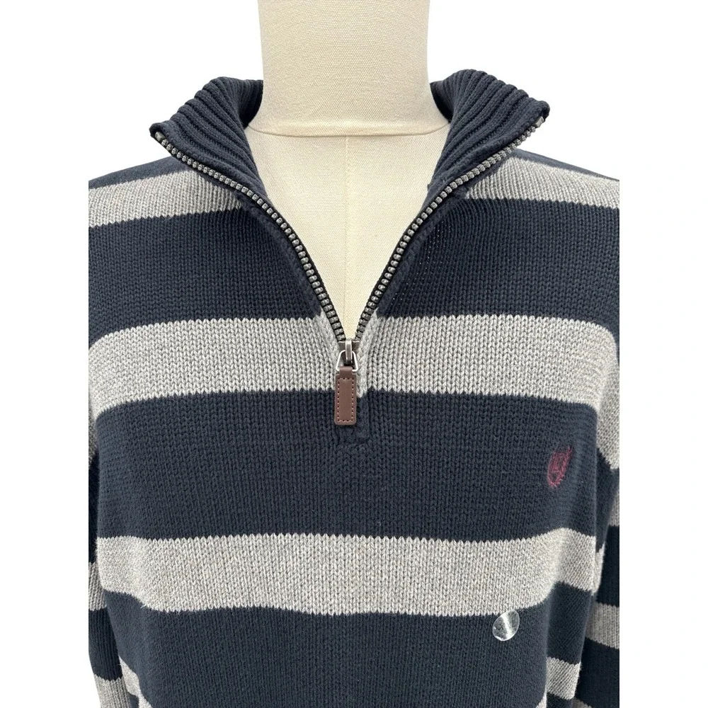 Chaps Mens Sz XXL Quarter Zip Sweater Navy Gray‎ Stripe 100% Cotton Pullover NWT